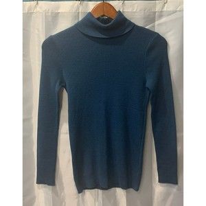 World Knits 100% Wool Women's 12 Cowl Neck Pullover Dark Blue Sweater